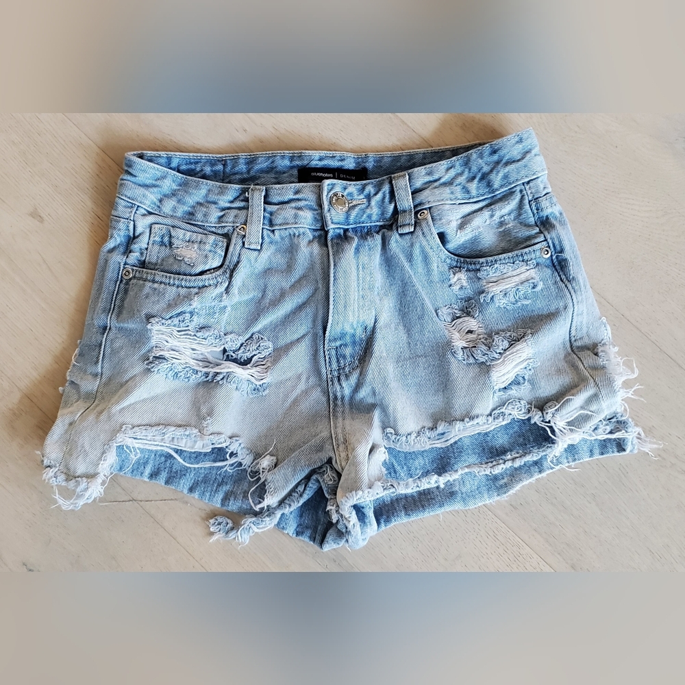 BLUE NOTES-sz.26 Light Wash denim cutoff shorts VERY Distressed
